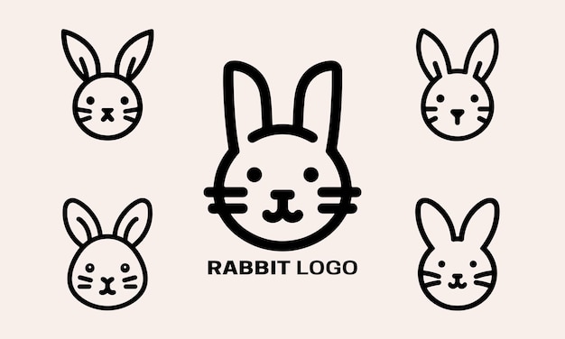 El icono del conejo se establece en la línea de arte del diseño del logotipo ilustración vectorial