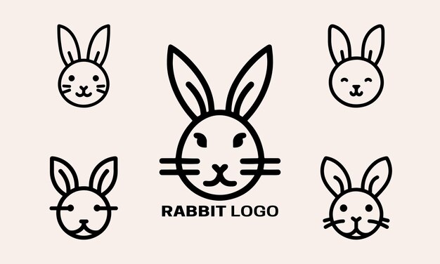El icono del conejo se establece en la línea de arte del diseño del logotipo ilustración vectorial