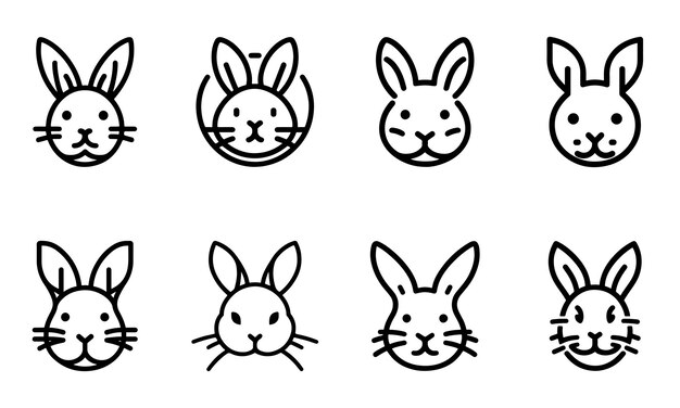 El icono del conejo se establece en la línea de arte del diseño del logotipo ilustración vectorial