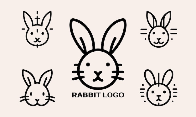 El icono del conejo se establece en la línea de arte del diseño del logotipo ilustración vectorial