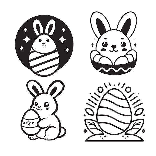 Vector el icono del conejo de pascua es un diseño plano vectorial en blanco y negro.