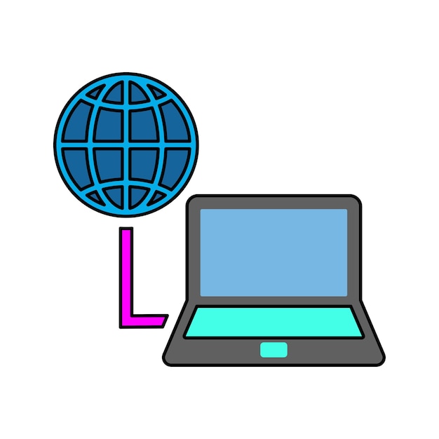 Icono de conexión de datos de la computadora portátil Vector de color sencillo