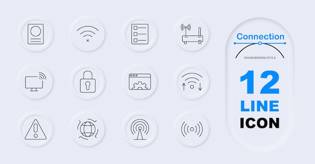 Icono de conexión Pasaporte sin señal WiFi lista de comprobación monitor de router con símbolo de bloqueo WiFi configuraciones en el navegador cargar descargar flechas triángulo de advertencia de red seguridad de Internet transferencia de datos