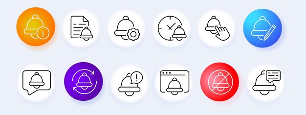 Icono de configuración de campana Alarma recordatorio archivo evento programación configuración notificación tono de llamada modo silencioso aviso importante gestión del tiempo Concepto de puntualidad Estilo de neomorfismo Icono de línea vectorial