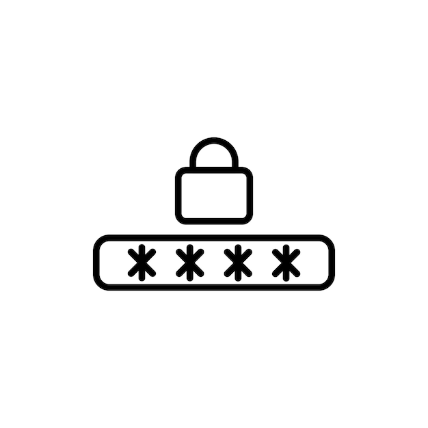 Icono de configuración de contraseña acceso de inicio de sesión secreto contraseña privada símbolo vectorial contraseña protegida pictograma de computadora usuario código de ciberseguridad signo en negro relleno y estilo delineado