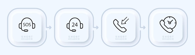 Ícono de configuración de emergencia Línea directa 24 7 soporte de ayuda para llamadas Pictogramas para sitios de línea directa Estilo de neomorfismo Icono de línea vectorial para negocios y publicidad