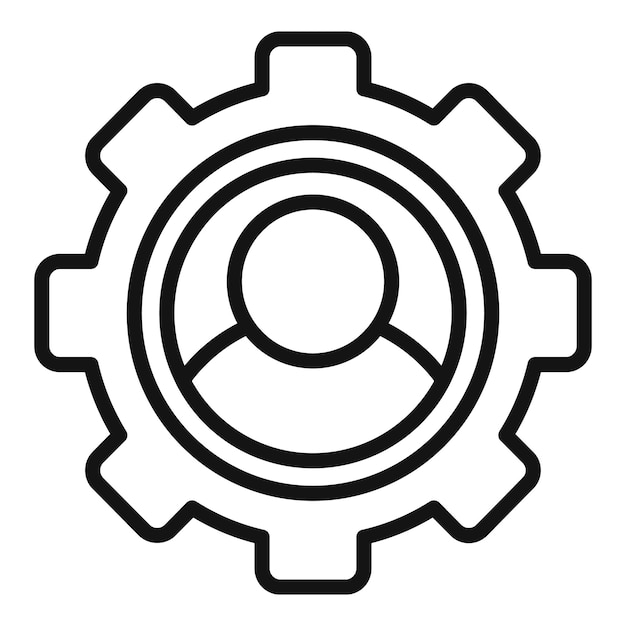 Icono de configuración de engranaje vector de contorno Persona digital Proceso de trabajo en equipo