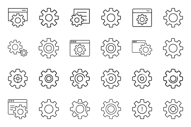 El icono de configuración se establece aislado con el vector de contorno plano