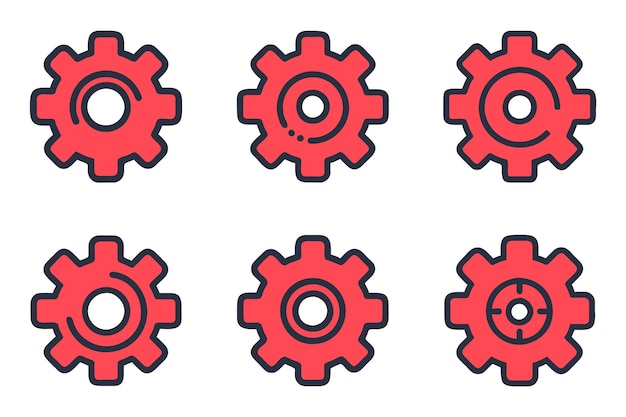 El icono de configuración se establece aislado con el vector de contorno plano