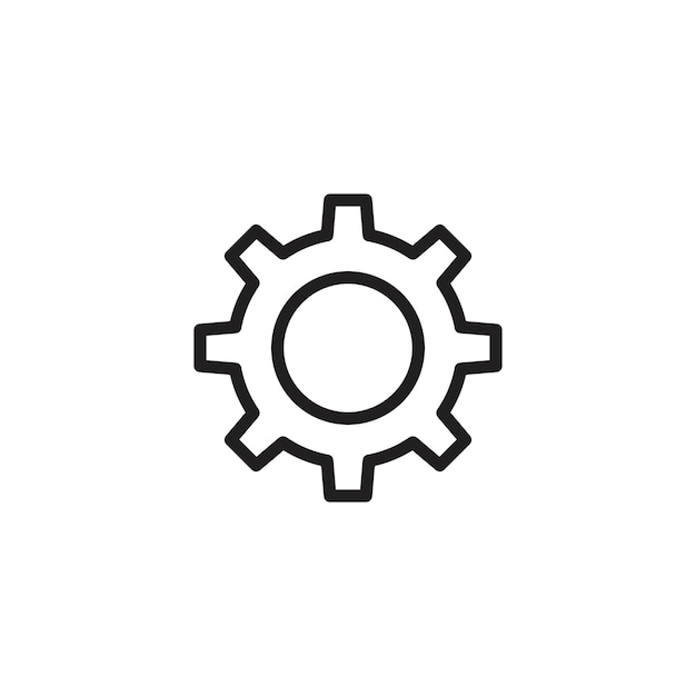 El icono de configuración establece el botón de la computadora del engranaje de la rueda dentada en un color negro lleno y delineado.