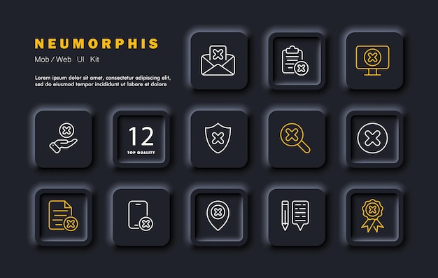 Icono de configuración de fallo Archivos de sitios bloqueados Negación de verificación Negación de enviar hojas bloc de notas Negación de proporcionar servicios Protección de estilo de neomorfismo Icono de línea vectorial
