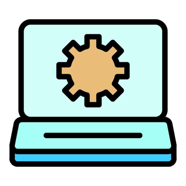 Icono de configuración del portátil Contorno Icono de vector de configuración del portátil para diseño web aislado en color plano de fondo blanco