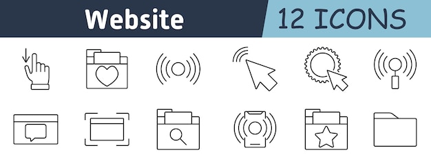 icono de configuración de sitio web Haga clic en acción carpeta favorita señal Wi-Fi puntero ajuste de engranajes búsqueda antena cuadro de comentarios pantalla vista previa carpeta búsqueda notificación de teléfono inteligente carpeta con estrella abierta carpeta