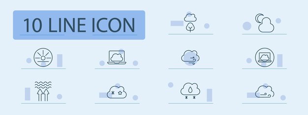 El icono de la configuración del tiempo y el clima Nube sol árbol luna viento nieve lluvia portátil calor brisa fría pronóstico del tiempo naturaleza temperatura meteorología computación en la nube atmósfera entorno