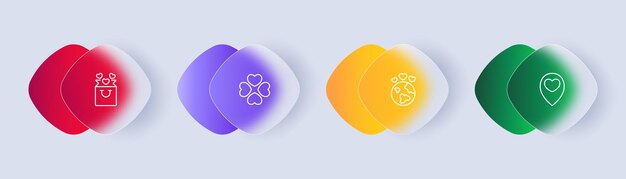 Icono de conjunto de amor Corazón con una lluvia de corazones regalo de simpatía como reconocimiento de puntero Concepto de atención Estilo de morfismo de vidrio Icono de línea vectorial para negocios y publicidad