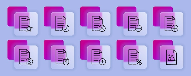 Icono de conjunto de archivos cargue y descargue material favorito de datos como configuración de red de privacidad configuración de archivo favorito concepto de conjunto de datos estilo de morfismo de vidrio icono de línea vectorial para negocios y publicidad