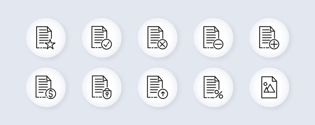 Icono de conjunto de archivos Cargue y descargue material favorito de datos como configuración de red de privacidad configuración de archivo favorito Concepto de conjunto de datos Icono de línea vectorial para negocios y publicidad