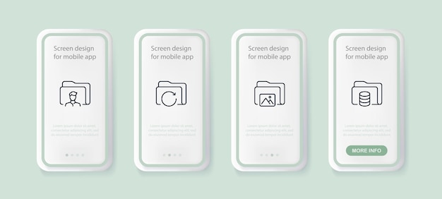 Ícono de conjunto de archivos Crear carpeta advertencia conjunto de datos eliminar configurar favoritos jugador usic galería descargar información paga imagen me gusta Concepto en línea Ui teléfono arriba pantalla Neomorfismo