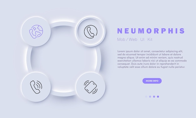 Ícono del conjunto de auriculares llamadas en todo el mundo teléfono alámbrico e inalámbrico navegación de ubicación nfs gps contáctenos concepto estilo de neomorfismo icono de línea vectorial para negocios y publicidad