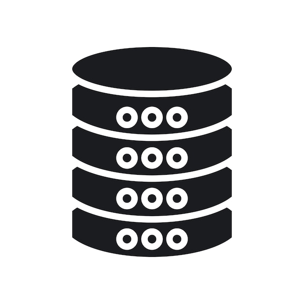 El icono del conjunto de bases de datos, el cilindro, el símbolo vectorial de almacenamiento de datos del servidor, el pictograma de la base de datos de la nube HD en estilo negro, rellenado y delineado.