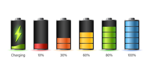 Vector icono de conjunto de batería alcalina realista en estilo plano ilustración de vector de acumulador de diferente tamaño en fondo aislado concepto de negocio de signo de recarga de acumulador