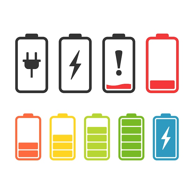 Icono de conjunto de baterías alcalinas en estilo plano Ilustración vectorial de acumulador de tamaño diferente en un fondo aislado Sello de recarga de acumulador concepto de negocio