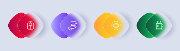 Icono de conjunto de bebidas Bolsa de té taza taza café café con leche café taza café granos de café Concepto de barista Estilo de morfismo de vidrio Icono de línea vectorial para negocios y publicidad
