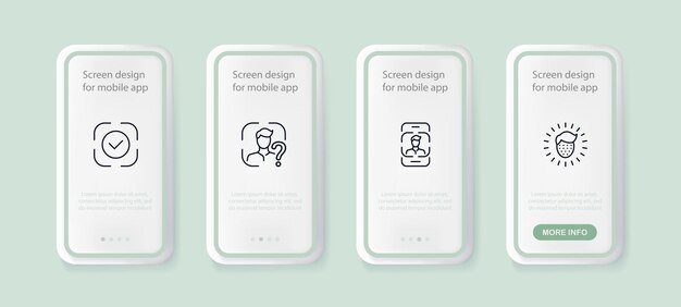 Icono de conjunto de biometría Face iD reconocer marco de reconocimiento reconocido con éxito verificación de identidad Concepto de privacidad Pantallas de aplicaciones de teléfono de interfaz de usuario Icono de línea vectorial para negocios y publicidad