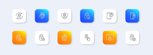 Icono de conjunto de bloqueos Protección de datos personales flechas circulares bloqueo del cursor del escudo del teléfono desbloqueo con configuración de acceso de carpeta restringida de huellas dactilares Concepto de privacidad Neomorfismo Icono de línea vectorial