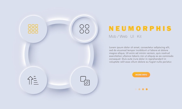 Icono de conjunto de botones de menú aplicación programa aplicación orden flechas panel de control ajustar mosaicos pictograma concepto de tecnología estilo de neomorfismo icono de línea vectorial para negocios y publicidad