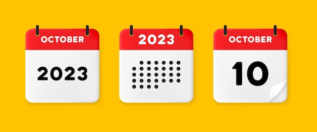 Icono de conjunto de calendario Calendario en un fondo amarillo con diez de octubre de 2023 10 texto de número Recordatorio Concepto de gestión de fecha Icono de línea vectorial para Negocios y Publicidad