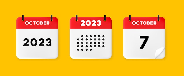 Icono de conjunto de calendario Calendario en un fondo amarillo con siete de octubre de 2023 Texto de 7 números Recordatorio Concepto de gestión de fecha Icono de línea vectorial para Negocios y Publicidad