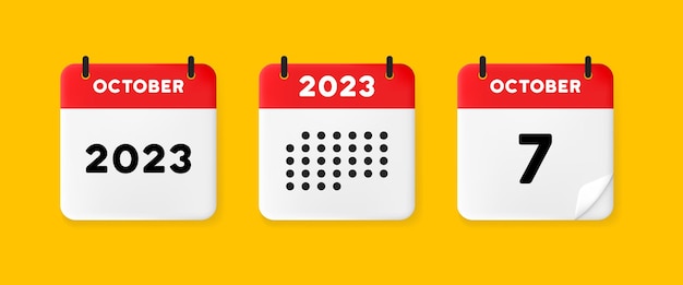 Icono de conjunto de calendario calendario en un fondo amarillo con siete de octubre de 2023 texto de 7 números recordatorio concepto de gestión de fecha icono de línea vectorial para negocios y publicidad