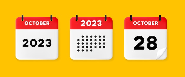 Icono de conjunto de calendario Calendario en un fondo amarillo con veintiocho de octubre de 2023 28 texto numérico Recordatorio Fecha menegement concepto Icono de línea vectorial para Negocios y Publicidad