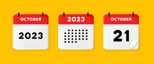 Icono de conjunto de calendario Calendario en un fondo amarillo con veintiuno de octubre de 2023 21 número de texto Recordatorio Concepto de gestión de fecha Icono de línea vectorial para Negocios y Publicidad