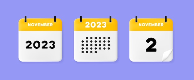 Icono de conjunto de calendario calendario en un fondo azul con noviembre de 2022 2 texto de número recordatorio fecha menegement concepto icono de línea vectorial para negocios y publicidad