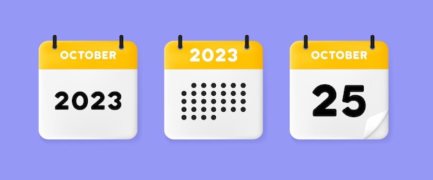 Icono de conjunto de calendario Calendario en un fondo azul con veinticinco de octubre de 2023 25 texto numérico Recordatorio Concepto de gestión de fecha Icono de línea vectorial para Negocios y Publicidad