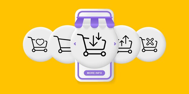 Ícono de conjunto de carrito de compras Trolley con flechas de corazón una cruz Pantallas de aplicación de teléfono de interfaz de usuario de concepto de pedido con personas Icono de línea vectorial para Negocios y Publicidad