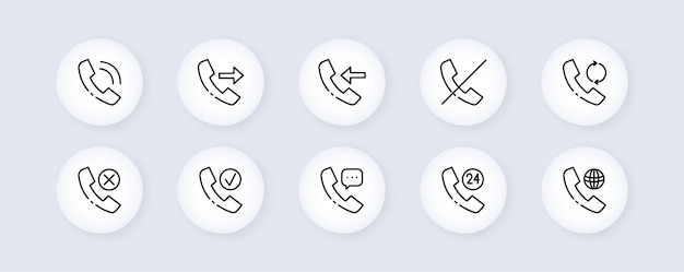 Icono de conjunto de centro de llamadas Llamada perdida entrante saliente línea directa wifi flechas correspondencia comunicación telefónica Contáctenos concepto Icono de línea vectorial para Negocios y Publicidad