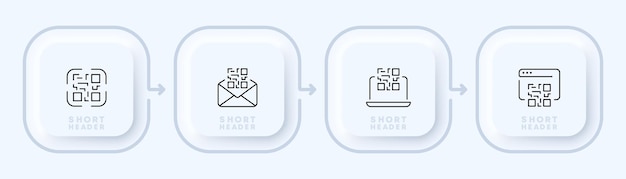 Icono de conjunto de códigos QR Etiqueta de producto de etiqueta Escáner de información cifrada escanear código de barras comprar compras Concepto de tecnología Estilo de neomorfismo Icono de línea vectorial para negocios