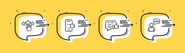 Icono de conjunto de comentarios Revisar como mensaje estrella comentario opinión Concepto de Internet Línea de tiempo infográfica con iconos y 4 pasos Icono de línea vectorial para Negocios y Publicidad
