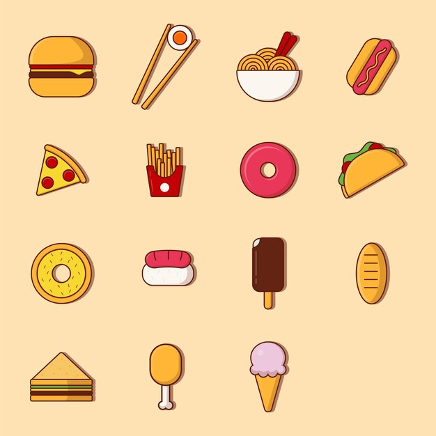 El icono del conjunto de comida rápida
