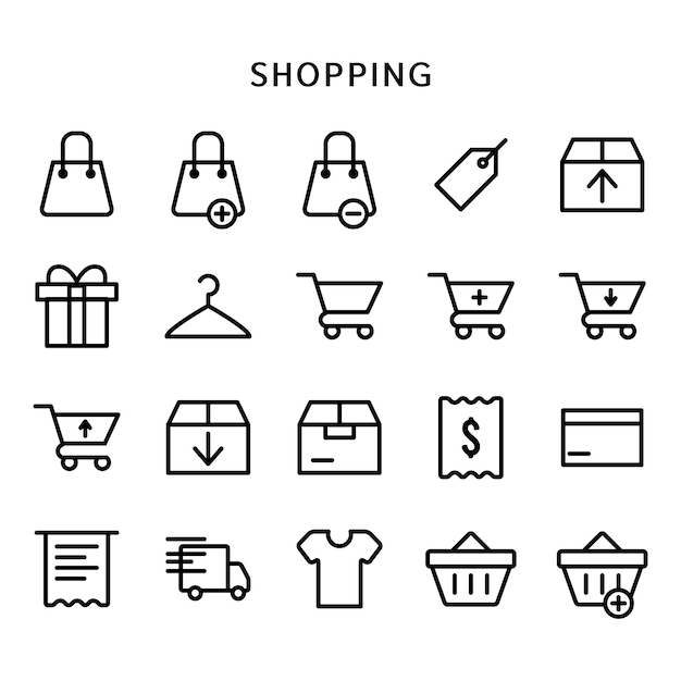 El icono del conjunto de compras contiene el icono del carrito de compras, el icono de la bolsa de compras, etc.