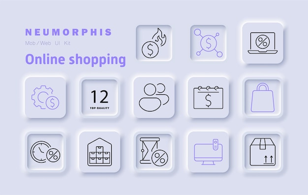 El icono del conjunto de compras en línea Análisis de mercado de transacciones financieras Pagos digitales Comercio electrónico Seguridad descuento Seguimiento de ahorros Gestión de almacén Planificación presupuestaria Moneda