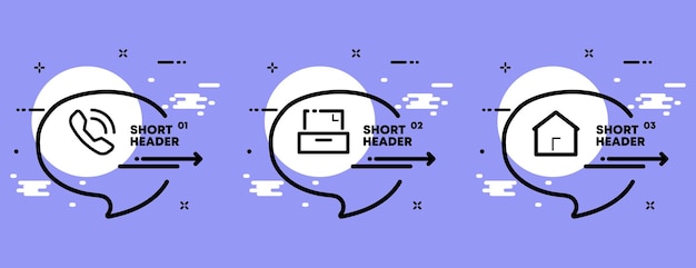 Icono de conjunto de comunicación Llamada telefónica dirección de la casa carta de fax Contáctenos concepto Línea de tiempo infográfica con iconos y 3 pasos Icono de línea vectorial para Negocios y Publicidad