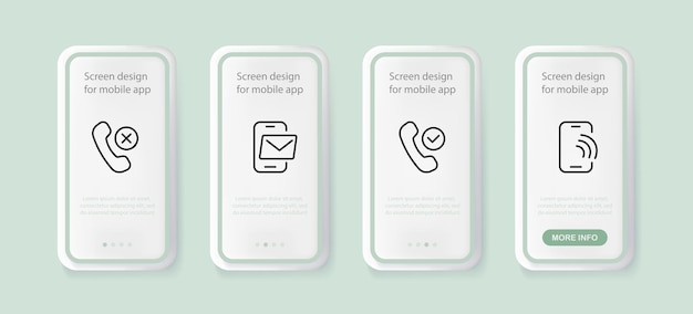 Ícono de conjunto de comunicación teléfono fijo carta sobre mensaje marca de verificación llamada aprobada concepto de tecnología pantallas de aplicación de teléfono de interfaz de usuario icono de línea vectorial para negocios y publicidad