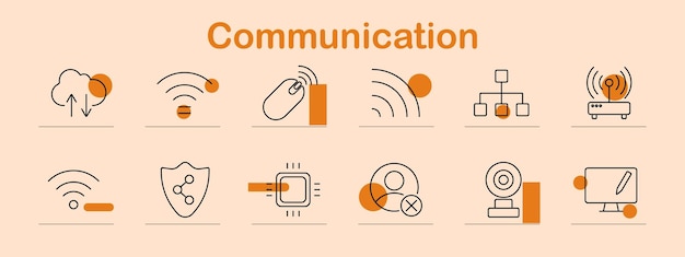 Icono de conjunto de comunicaciones Nube Wi-Fi ratón carga señal router conexión inalámbrica tecnología de red de datos sistema de comunicación digital de Internet seguridad