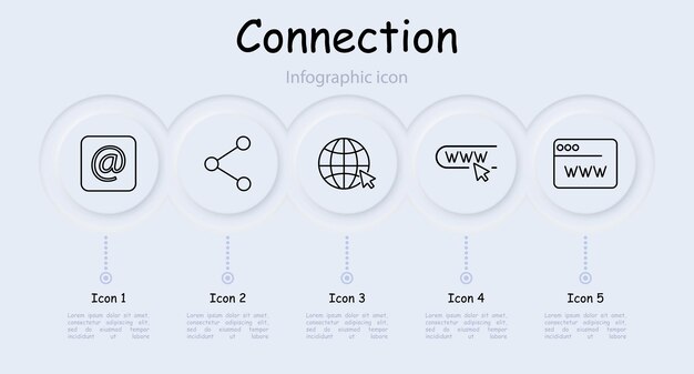 El icono de conjunto de conexiones Chat llamada telefónica comunicación infografía neomorfismo red globo sitio web de Internet WWW ventana enlace compartir icono concepto de comunicación de Internet