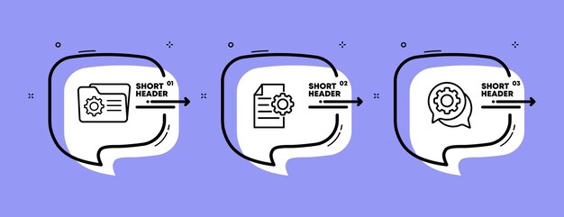 Ícono de conjunto de configuración configuración de carpetas y archivos servicio de soporte consultor de línea directa concepto de engranaje línea de tiempo infográfica con íconos y 3 pasos icono de línea vectorial para negocios y publicidad