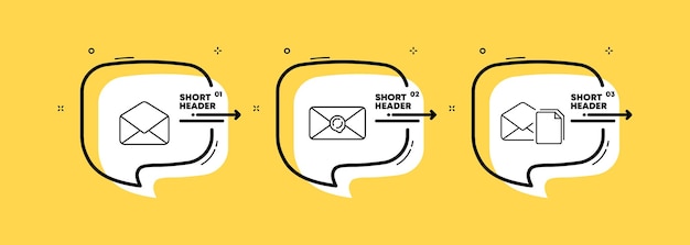 Icono de conjunto de correos electrónicos carta de comunicación en línea correo papel enviar mensaje documento contactos concepto de negocio infografía línea de tiempo con iconos y 3 pasos icono de línea vectorial para publicidad